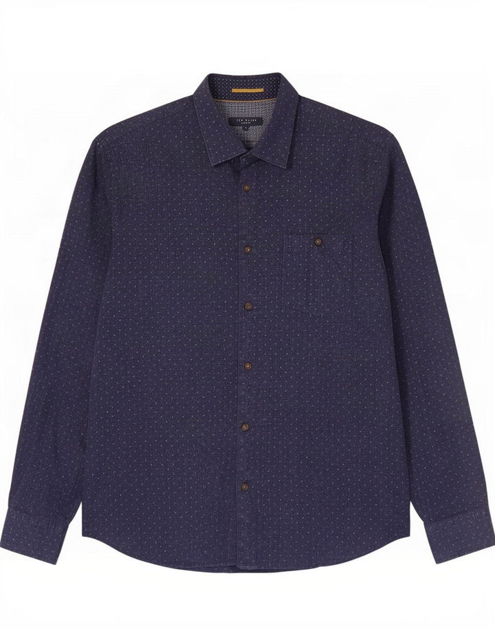 Ted Baker Chemise Homme Taille 4 Grand Coton Tacheté Bleu Marine