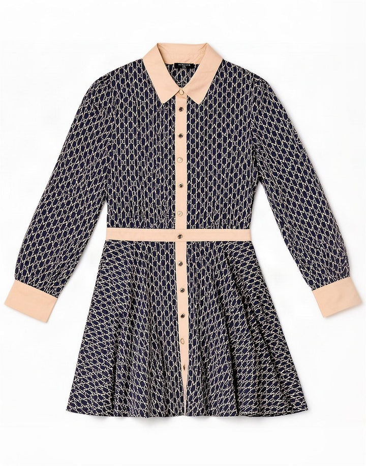 Guess By Marciano Robe trapèze à motif abstrait pour femme US 6 Bleu marine moyen