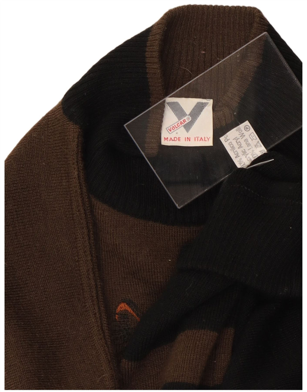 VINTAGE Pull graphique à col roulé pour homme Petit color block marron