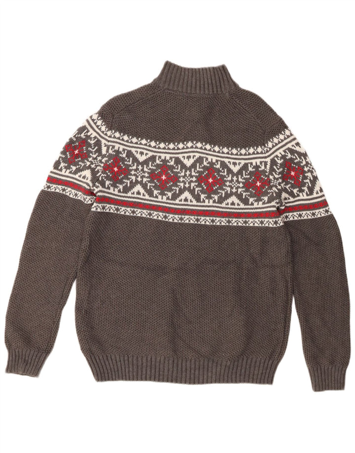 Izod Pull col zippé pour homme en coton Fair Isle gris moyen