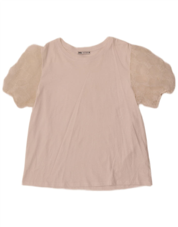 Zara Femme Chemisier Top UK 14 Moyen Blanc Coton