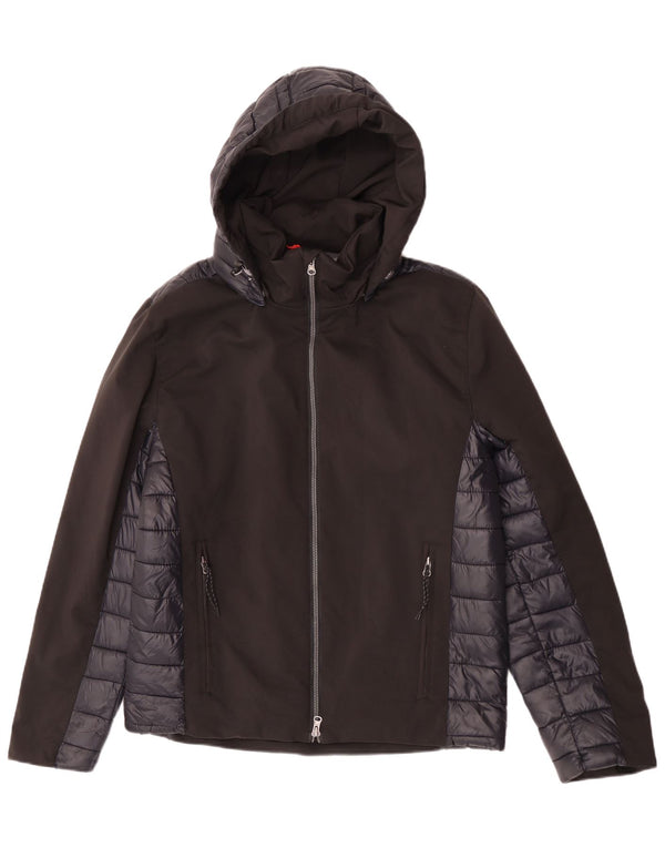 Brugi Veste matelassée à capuche pour homme UK 40 Large Noir Colorblock Polyester
