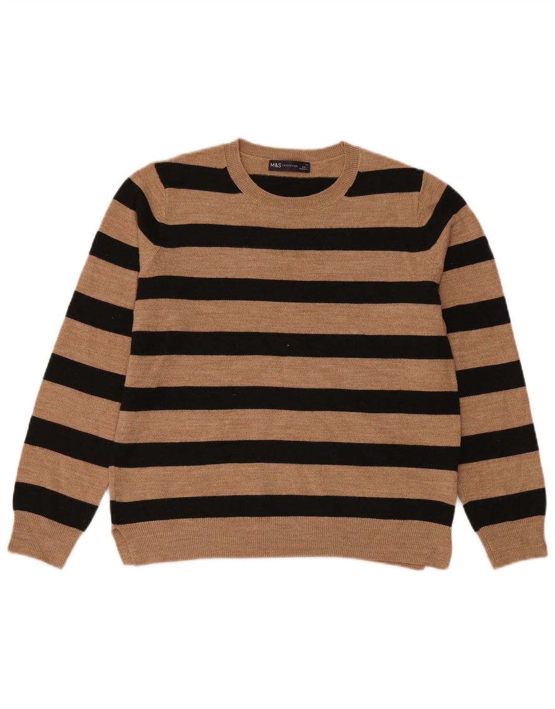 Marks & Spencer Pull à col rond pour femme UK 14 Marron moyen rayé