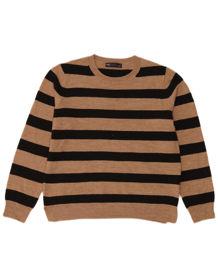 Marks & Spencer Pull à col rond pour femme UK 14 Marron moyen rayé