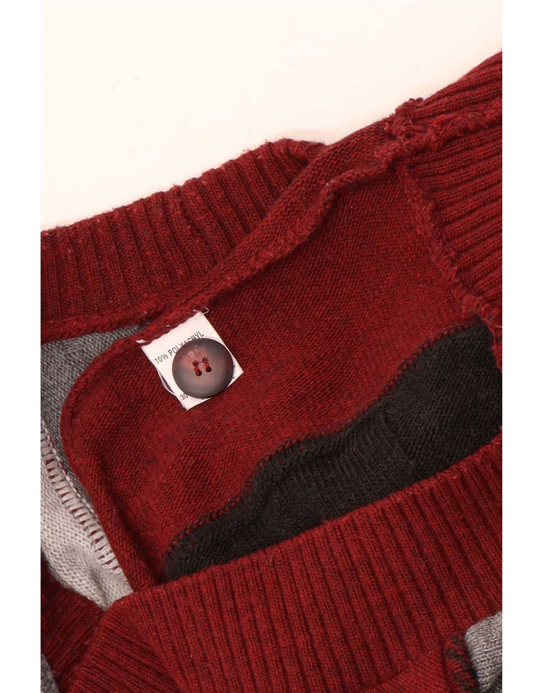 vintage Mens Cardigan Sweater Grand Acrylique Rayé Multicolore