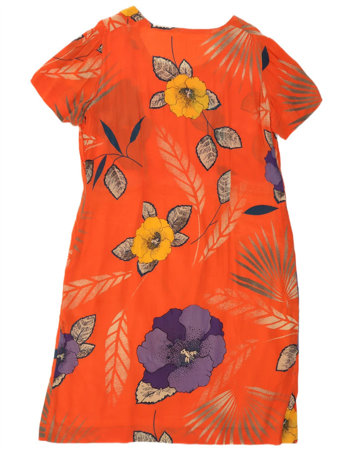 vintage Femme Shift Robe UK 12 Moyen Orange Floral