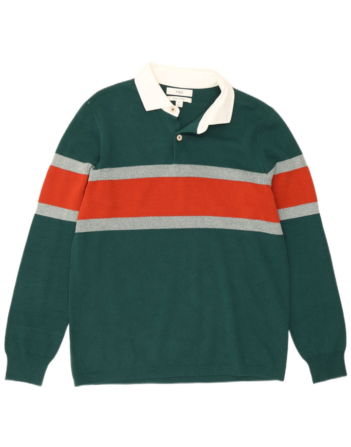 Marks & Spencer Pull Col Polo Homme Vert Moyen Colourblock