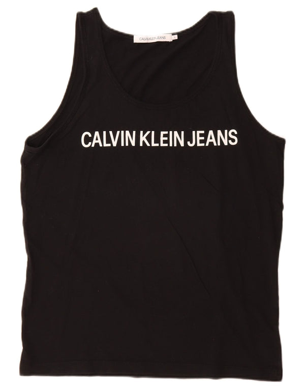 Calvin Klein Jeans Débardeur graphique pour femme UK 16 Large Noir Coton
