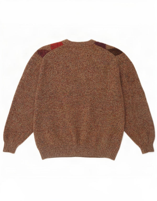 Henry Cottons Mens Cardigan Sweater Large Brown Argyle/Diamond Virgin Wool