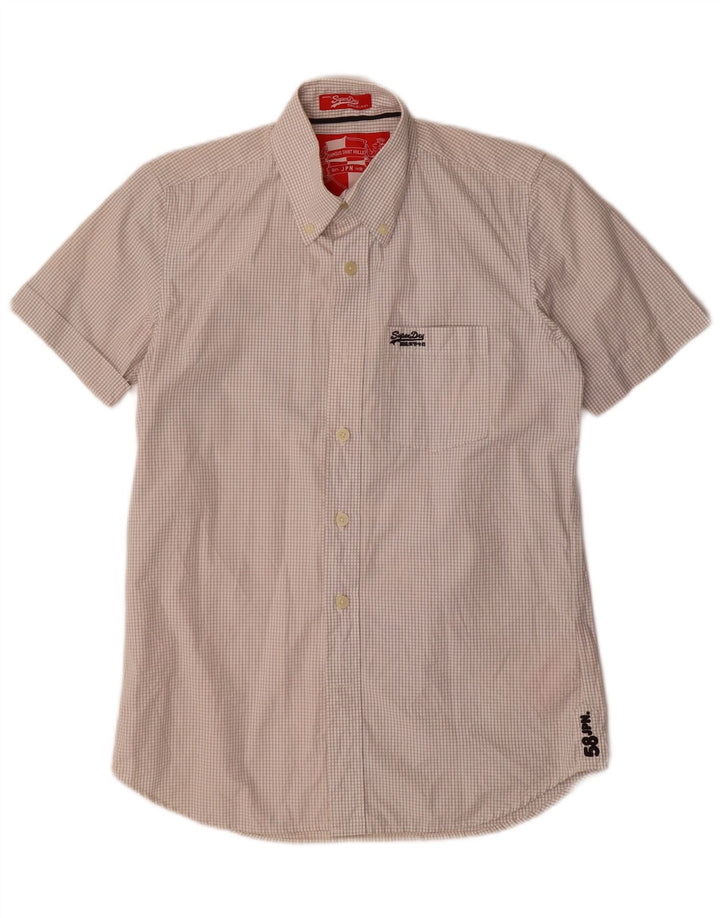 Superdry Chemise à manches courtes pour homme en coton à carreaux blanc cassé moyen