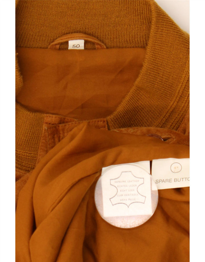 vintage Mens Suede Bomber Jacket EU 50 Grand Cuir Brun