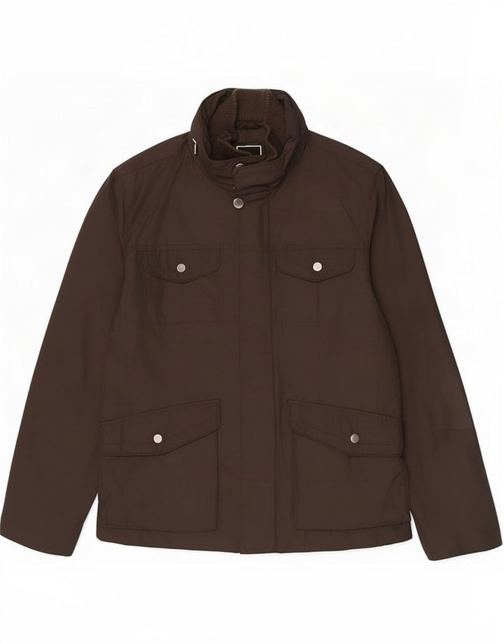 Zara Veste utilitaire à capuche pour homme UK 40 Large Marron Polyester