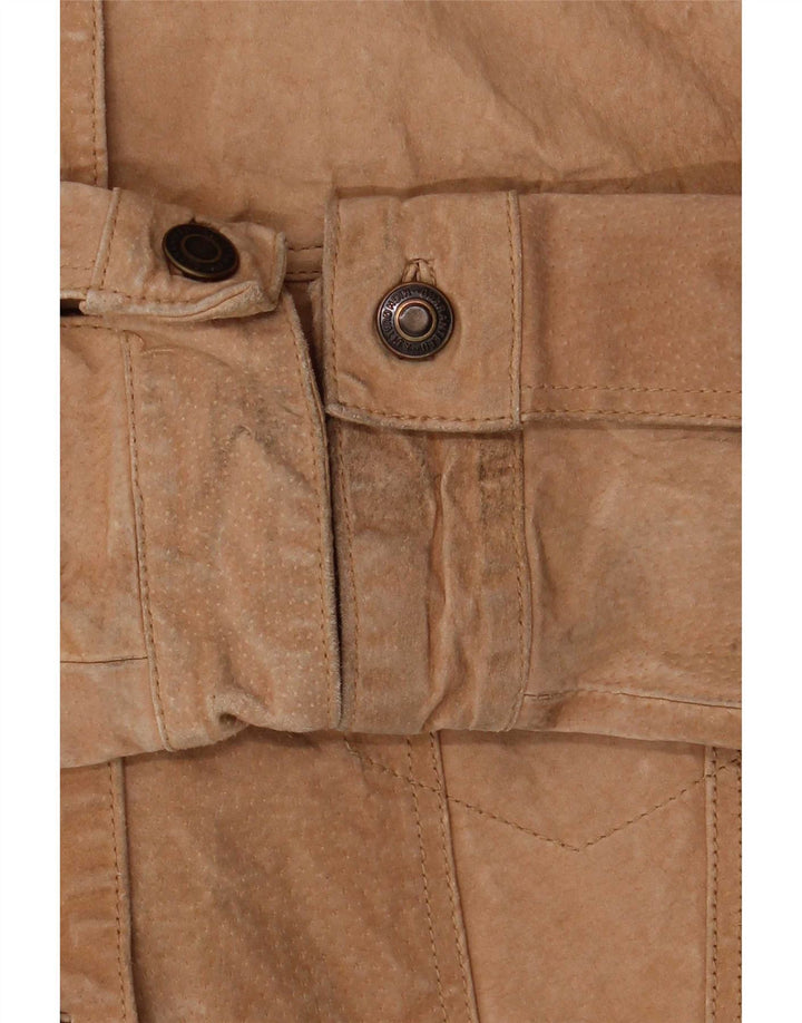 Ozone Veste blazer en daim pour femme UK 16 Grand cuir beige