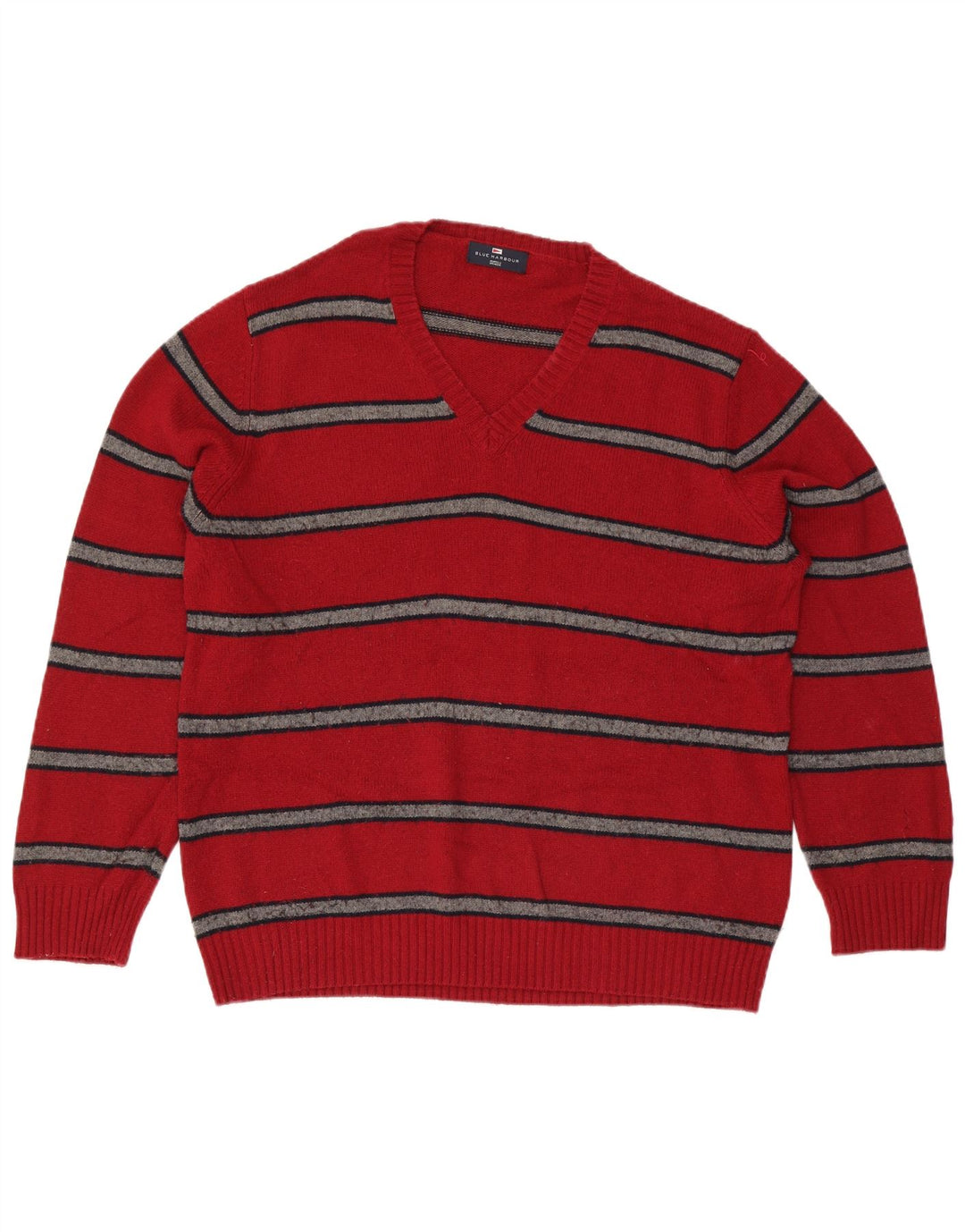 Marks & Spencer Pull à col en V Blue Harbour pour hommes, grandes rayures rouges