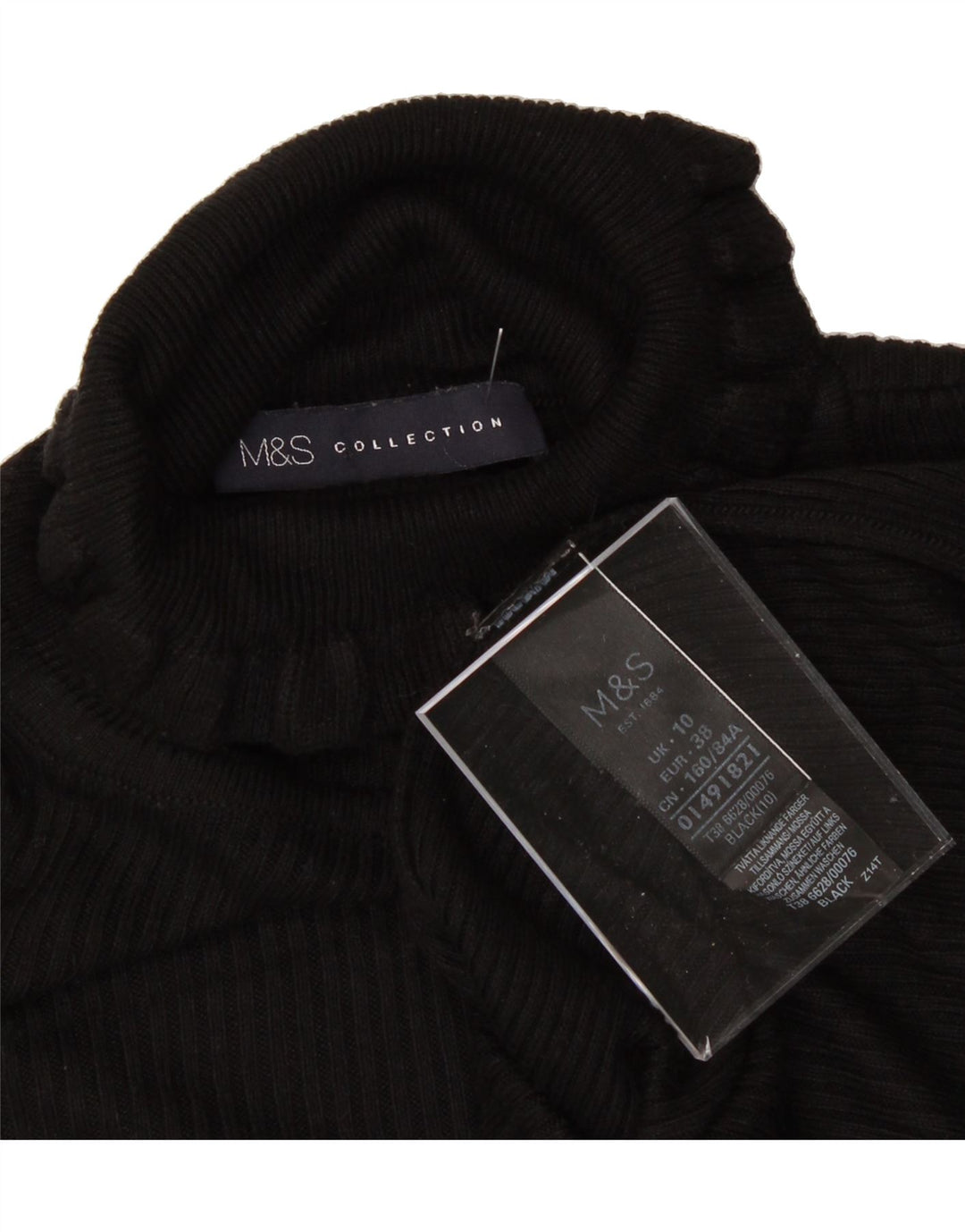 MARKS & SPENCER Womens Roll Neck Jumper Sweater UK 10 Small Black Acrylic Vintage Marks & Spencer and Second-Hand Marks & Spencer from Messina Hembry 