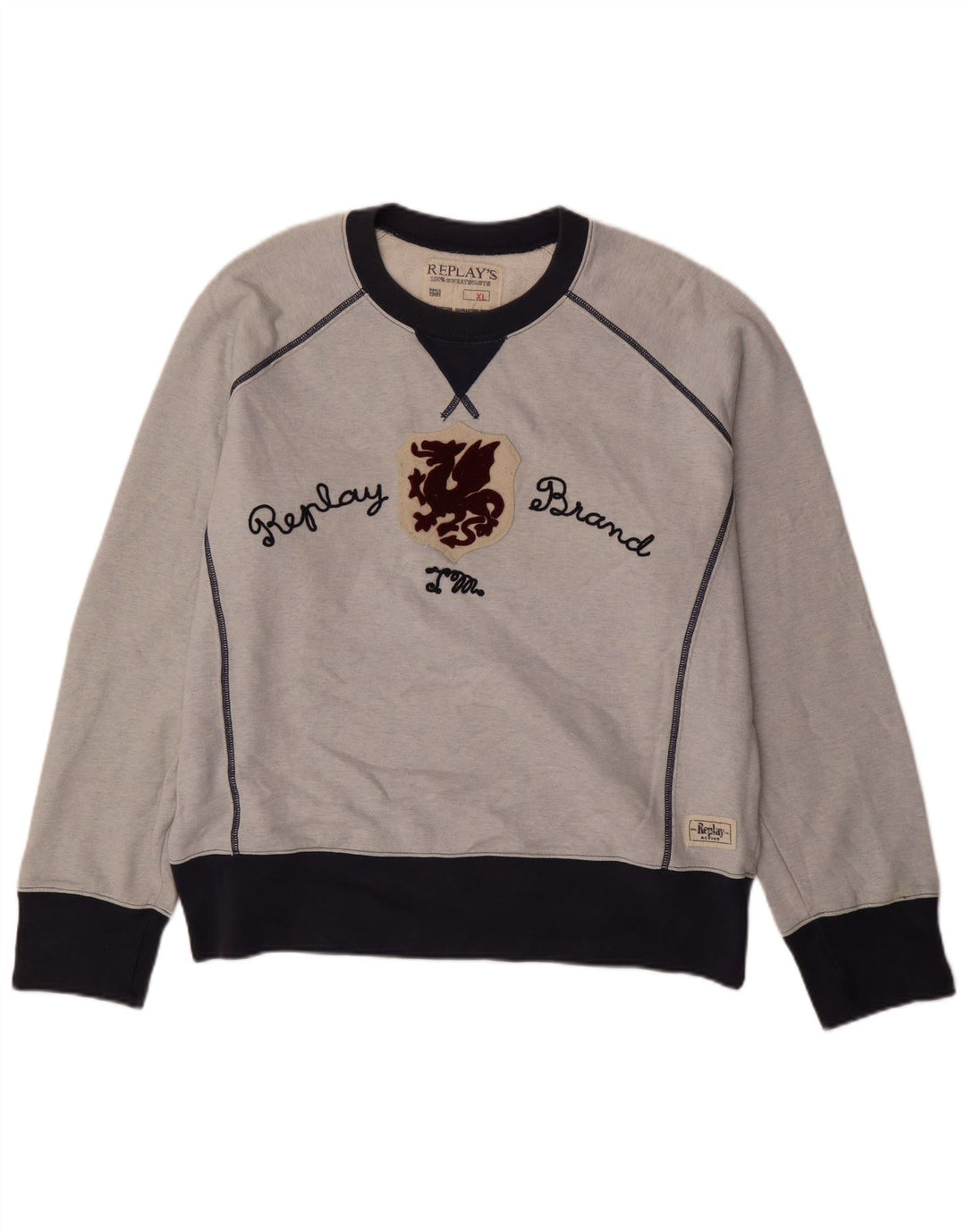 REPLAY Sweat-Shirt Graphique Homme XL Bleu Colorblock Coton