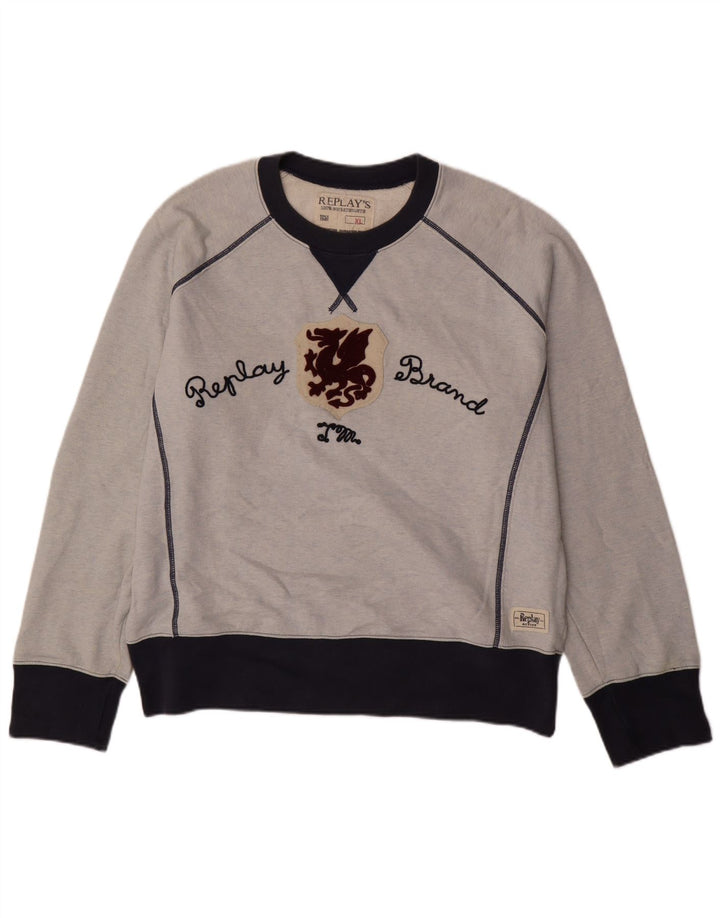 REPLAY Sweat-Shirt Graphique Homme XL Bleu Colorblock Coton