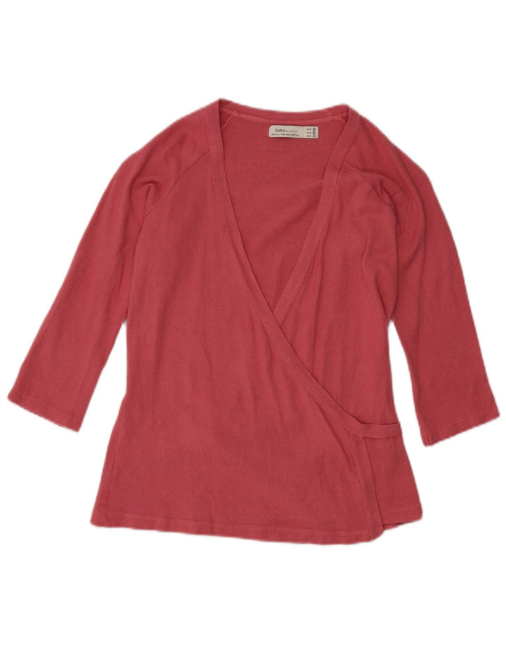 Zara Chemisier portefeuille à manches 3/4 pour femme UK 12 Viscose rose moyen