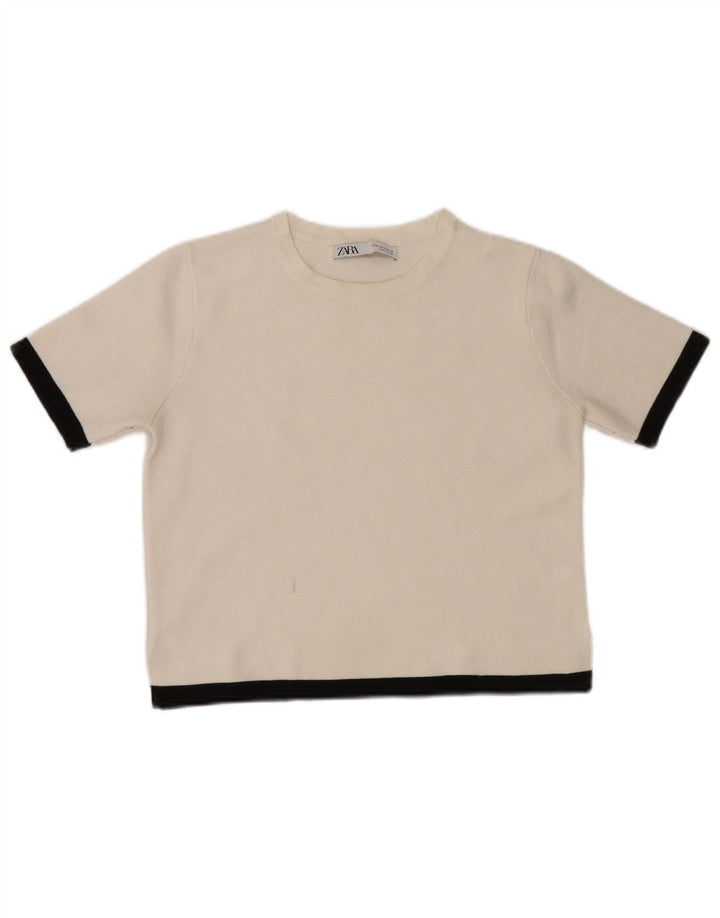Zara Womens Crop T-Shirt Top UK 12 Medium Blanc Colorblock