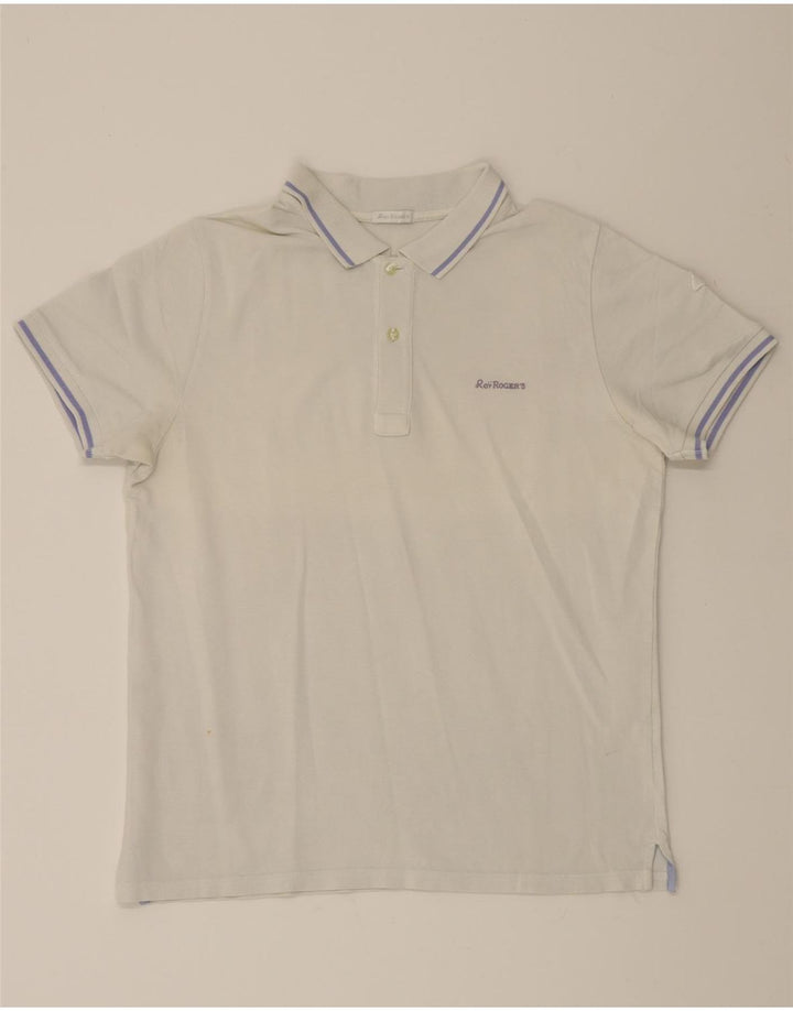 ROY ROGERS Mens Polo Shirt Medium White Cotton Vintage Roy Rogers and Second-Hand Roy Rogers from Messina Hembry 