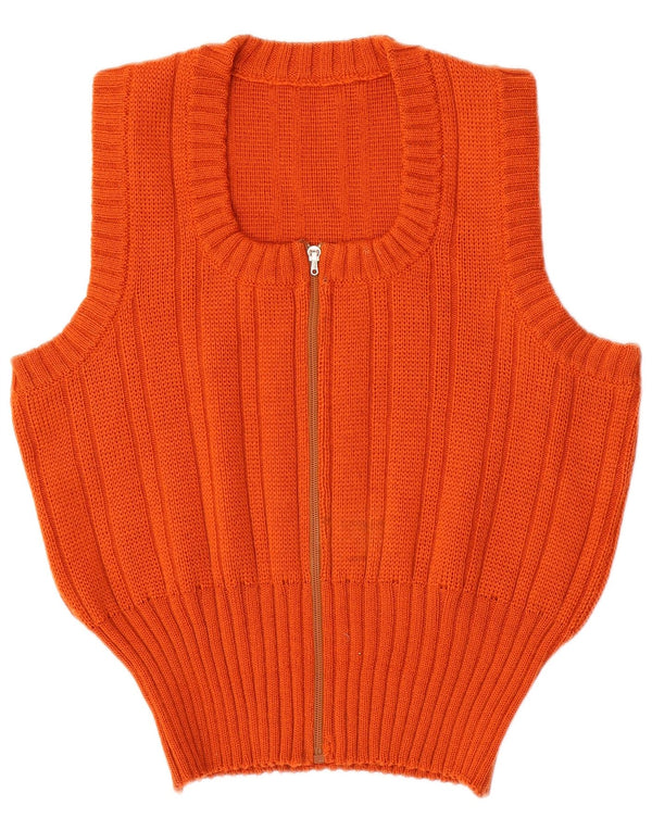 VINTAGE Femme Cardigan sans manches Pull UK 16 Grand Orange