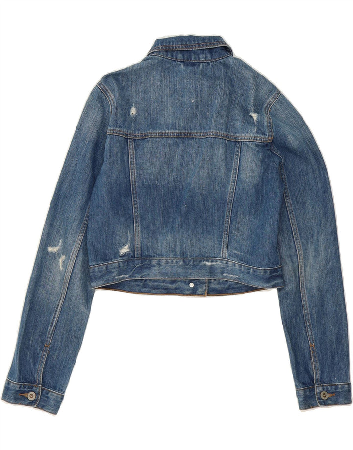 HOLLISTER Womens Crop Denim Jacket UK 12 Medium Blue Cotton Vintage Hollister and Second-Hand Hollister from Messina Hembry 
