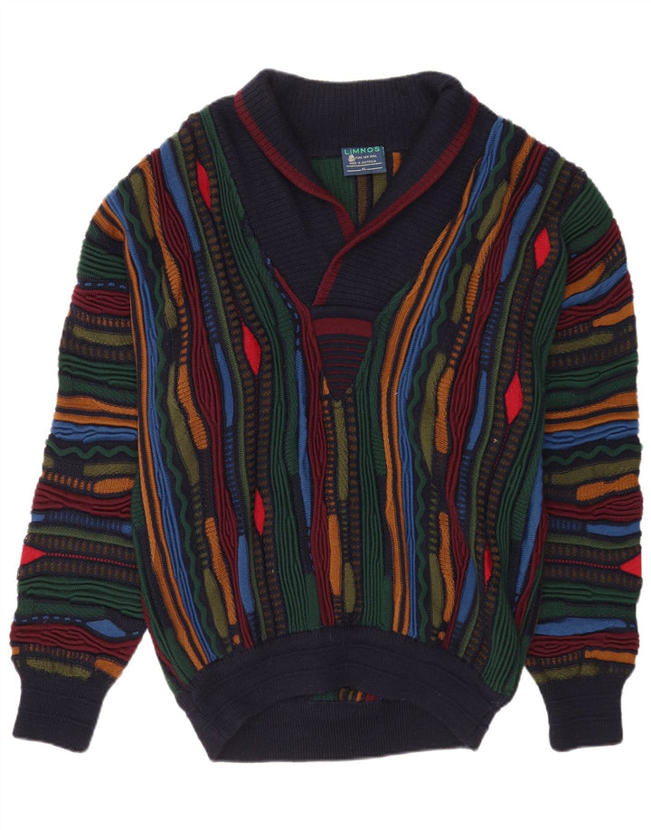 Limnos Pull col châle homme XL laine géométrique multicolore