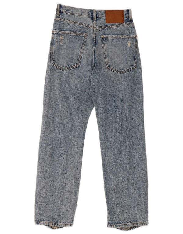 Zara Womens Distressed Straight Jeans EU 34 2XS W24 L26 Blue Cotton