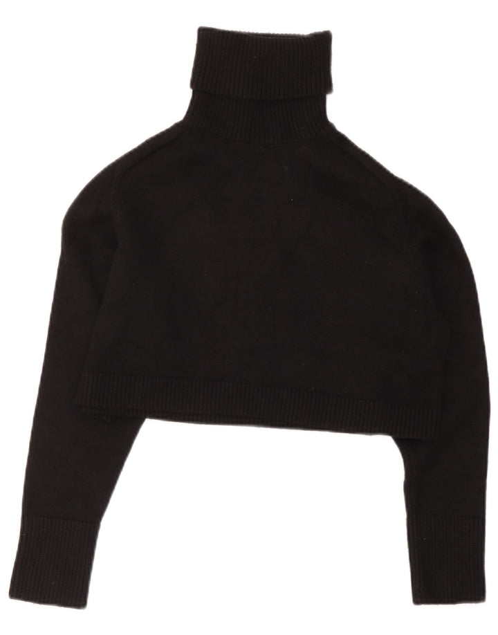 Zara Femme Haut Court Col Roulé UK 10 Petit Viscose Noir