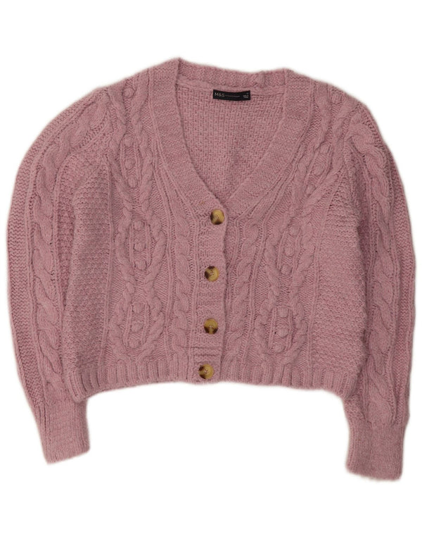 Marks & Spencer Womens Crop Cardigan Sweater UK 10 Small  Pink Acrylic
