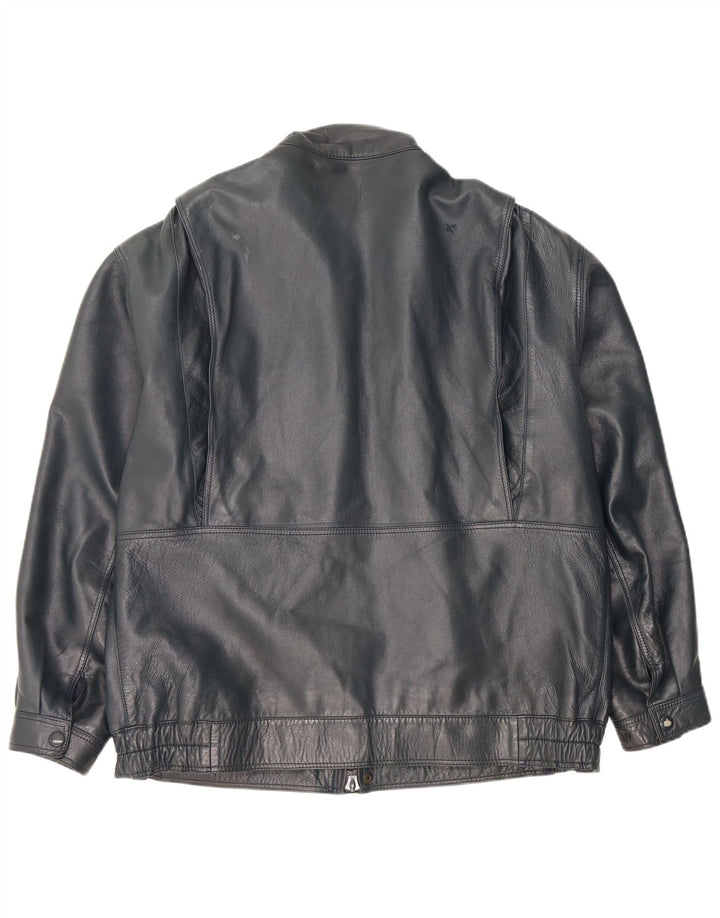 veste en cuir homme vintage UK 42 XL Cuir bleu marine