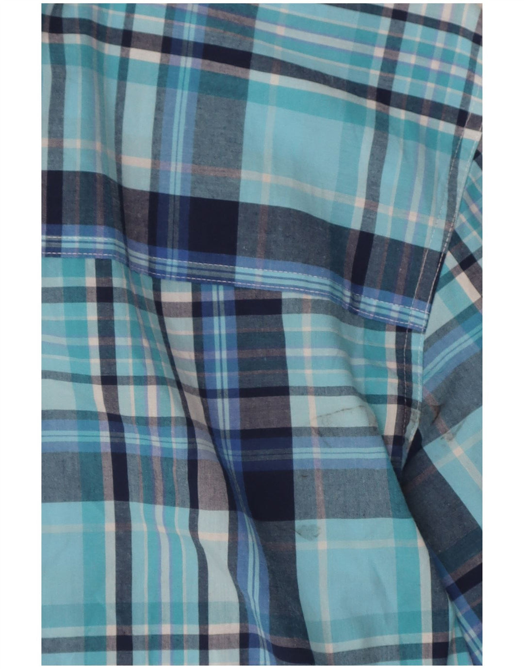 Chaps Chemise à manches courtes pour homme facile d'entretien en coton à carreaux bleus