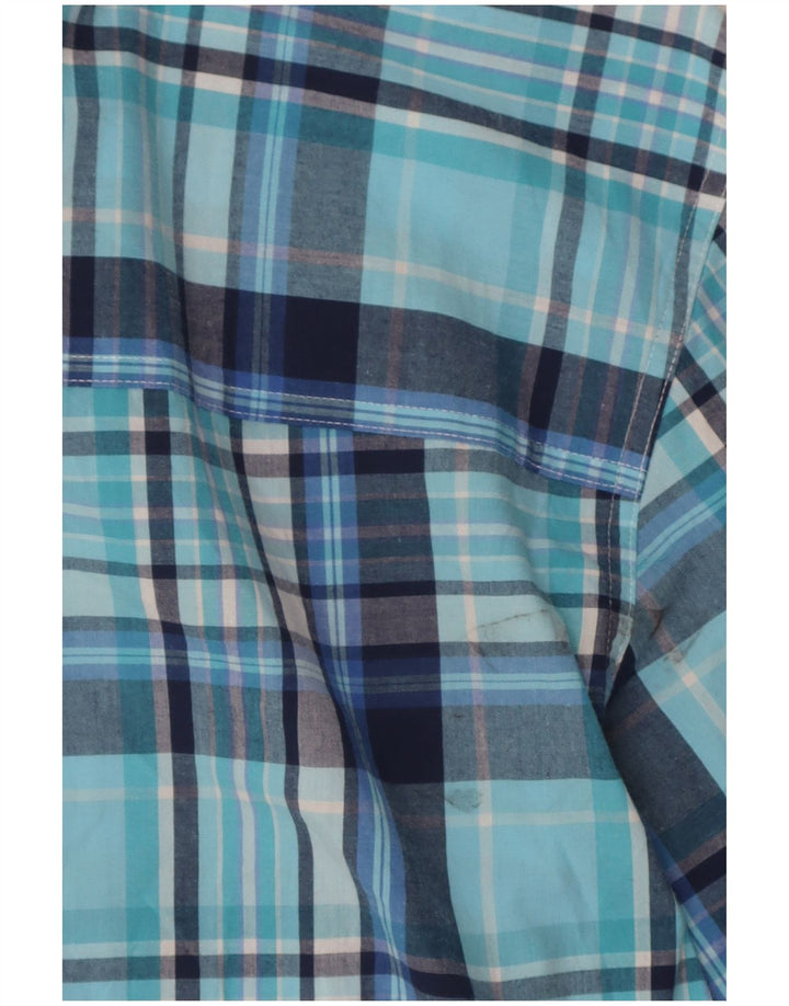 Chaps Chemise à manches courtes pour homme facile d'entretien en coton à carreaux bleus