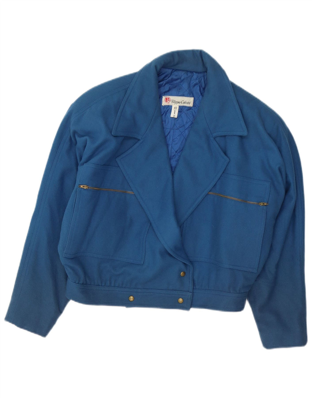 vintage Femme Veste Blazer Oversize EU 42 Grande Laine Bleue