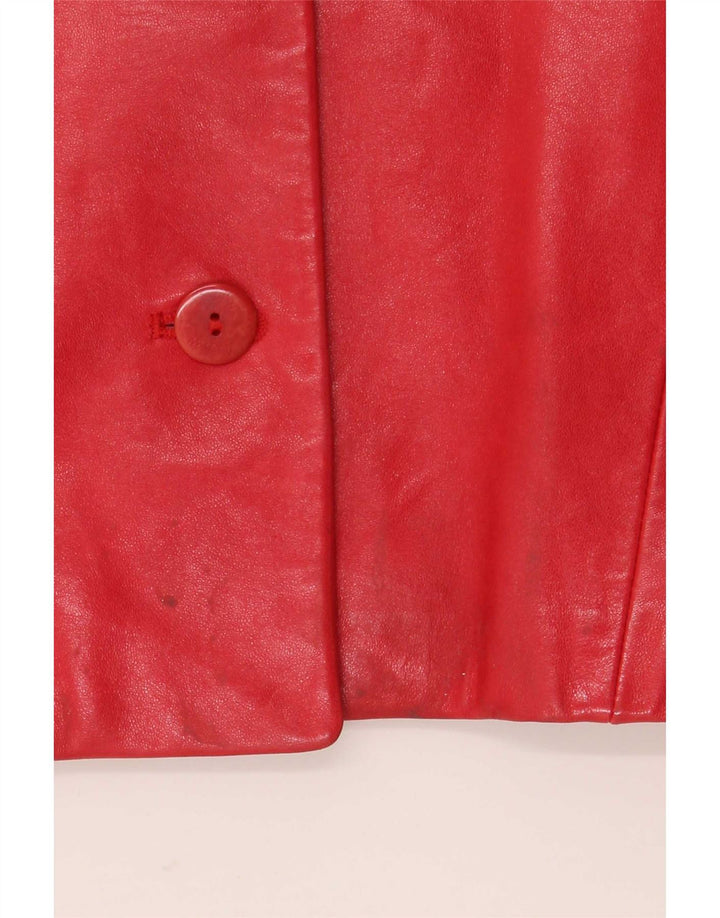 Marc Cain Veste blazer en cuir à 4 boutons pour femme US Small Rouge