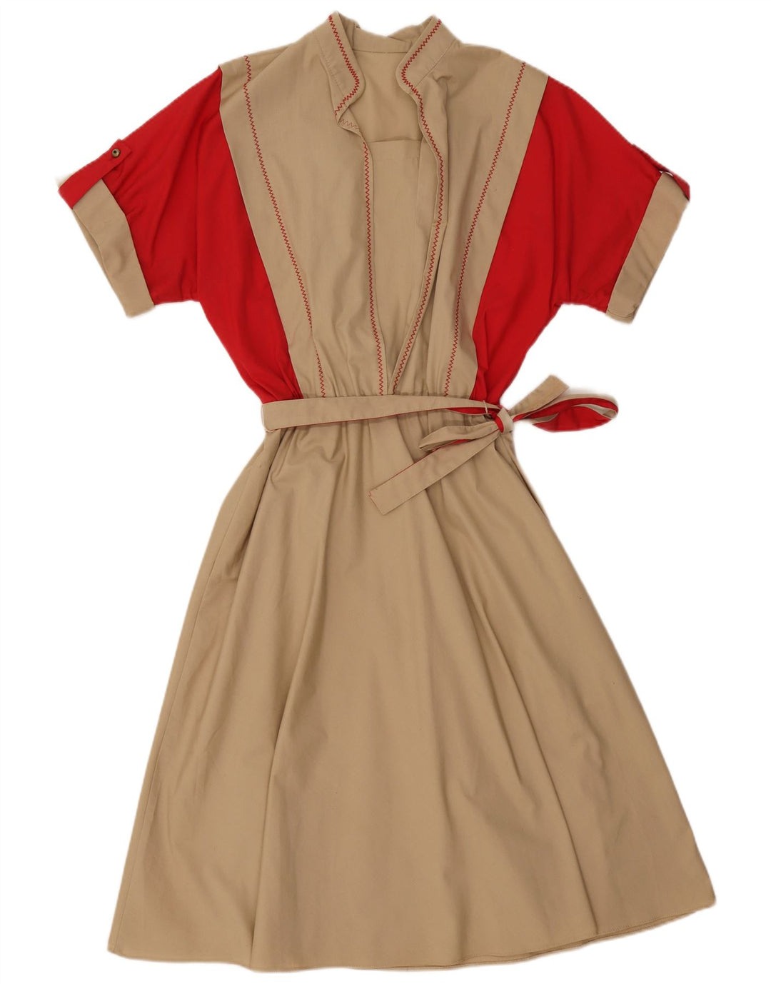 VINTAGE Robe Maxi Femme UK 16 Grand Beige Colourblock