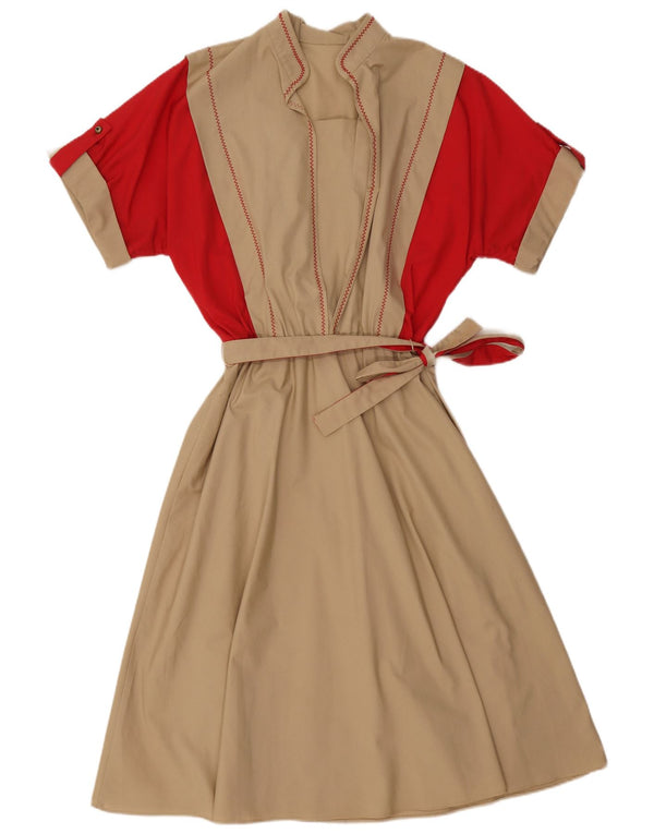 VINTAGE Robe Maxi Femme UK 16 Grand Beige Colourblock