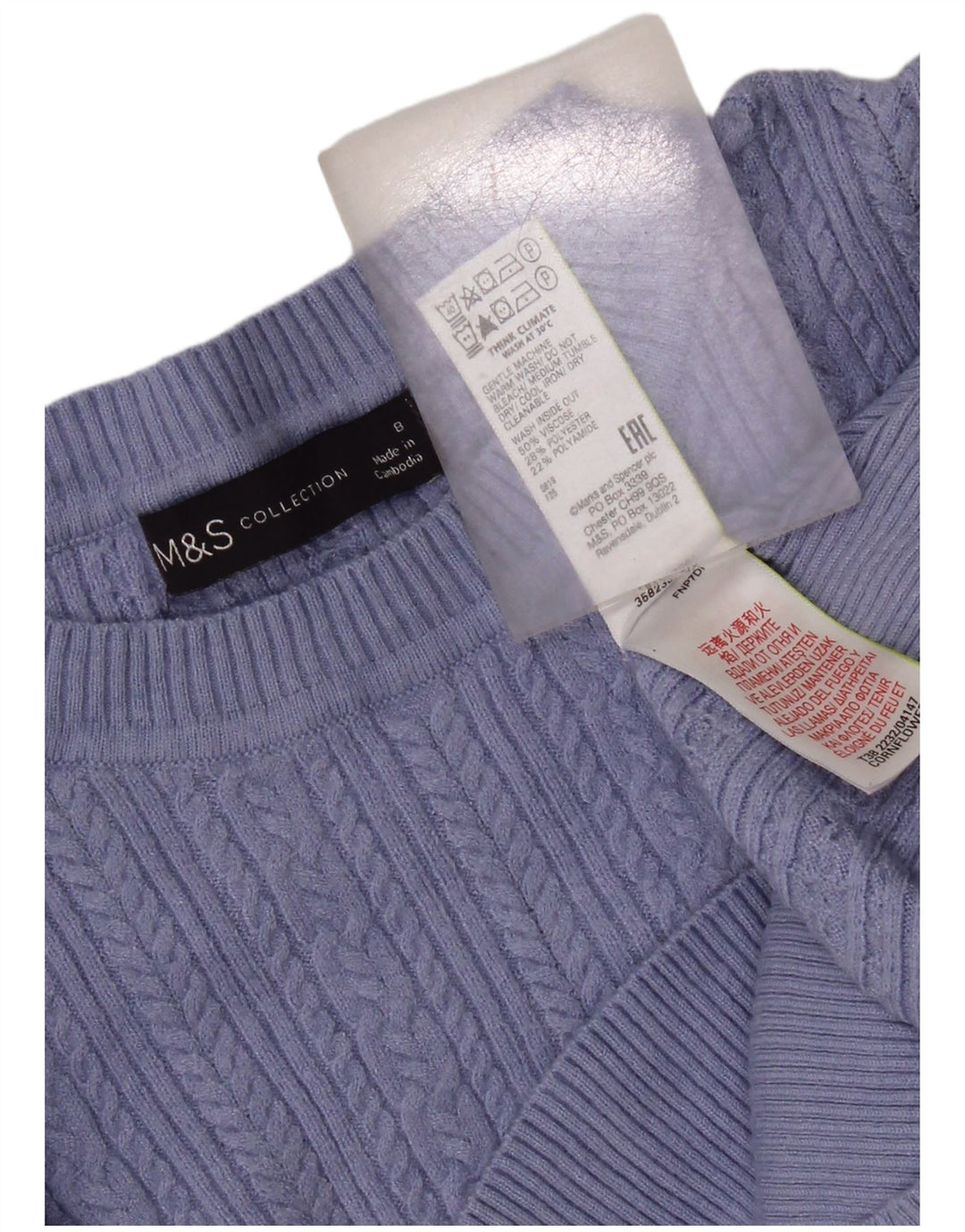 Marks & Spencer Pull ras du cou pour femme UK 8 Small Bleu Viscose