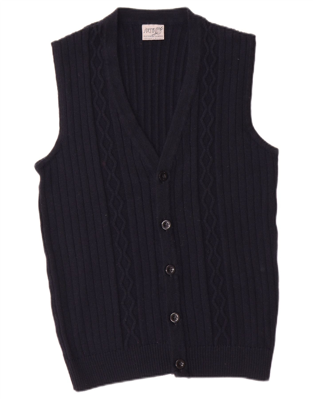 vintage Mens Cardigan sans manches Pull Petit Bleu Marine