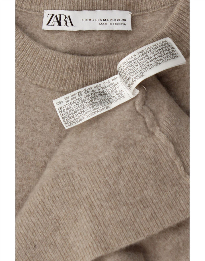 Zara Pull surdimensionné à col rond pour femme UK 12 en laine beige moyen