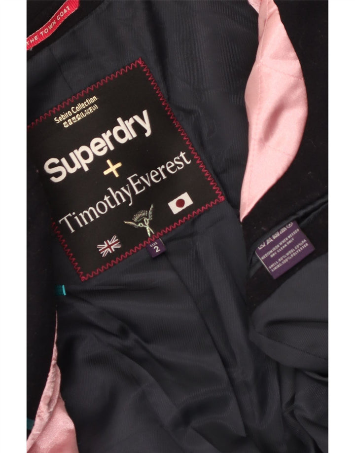 Superdry Pardessus Femme UK 2 2XS Bleu Marine Laine