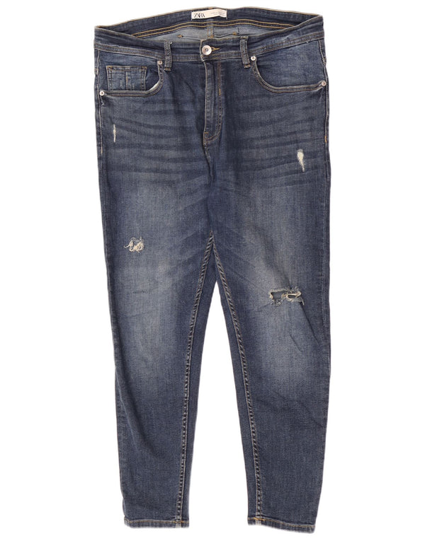Zara Jean skinny court en détresse pour homme EU 44 Large W34 L26 Bleu Coton