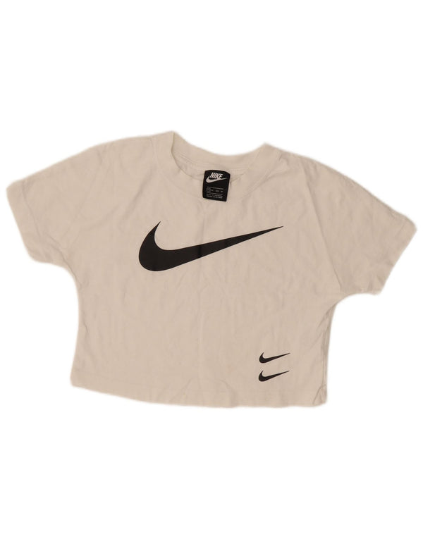 Nike Womens Crop Graphic T-Shirt Top UK 6 XS Blanc Coton