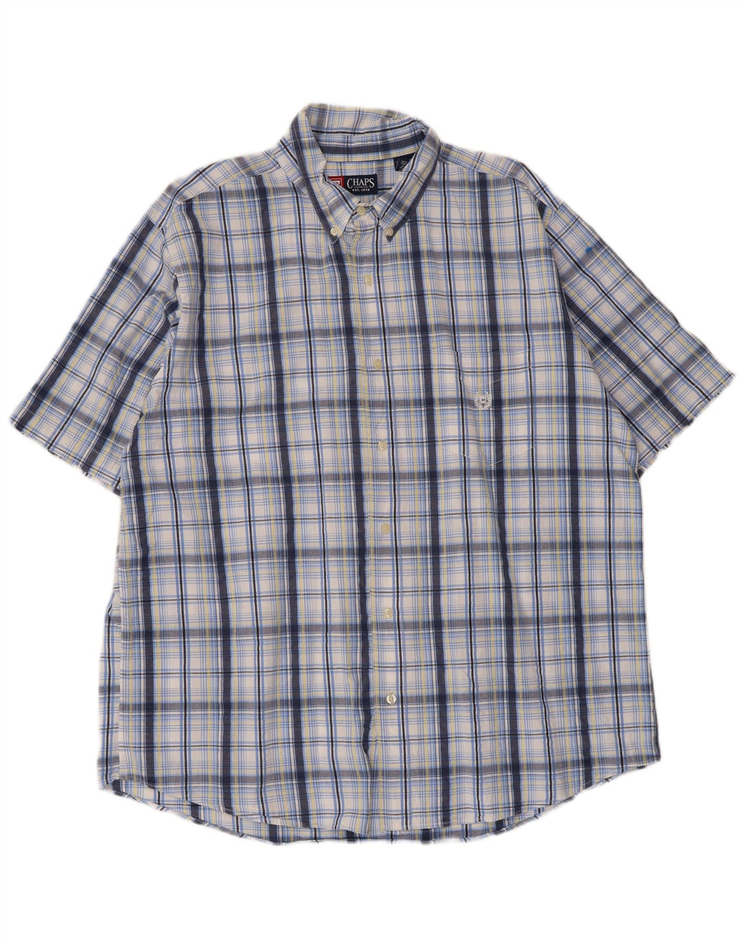 Chaps Chemise à Manches Courtes Homme XL Bleu à Carreaux Coton