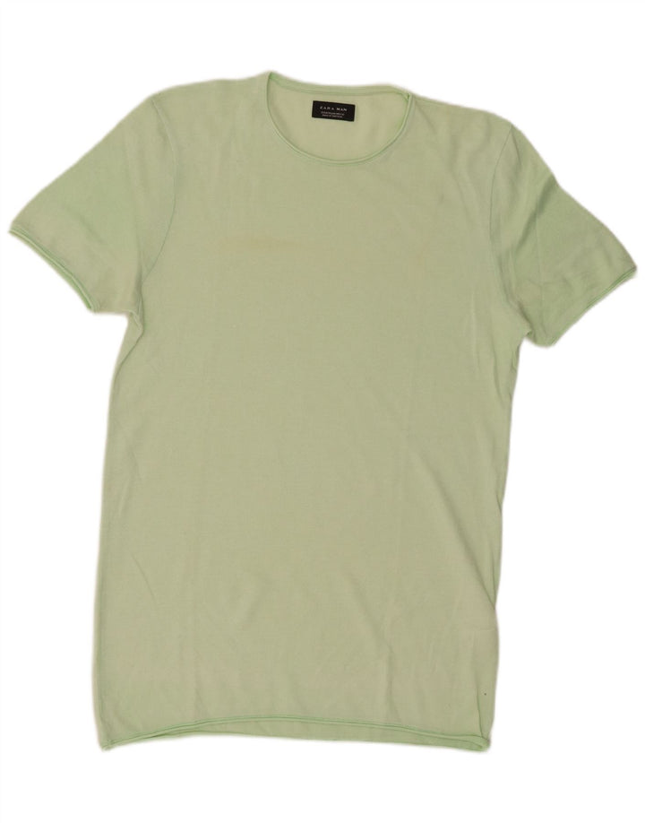 Zara Homme T-Shirt Top Vert Moyen Coton