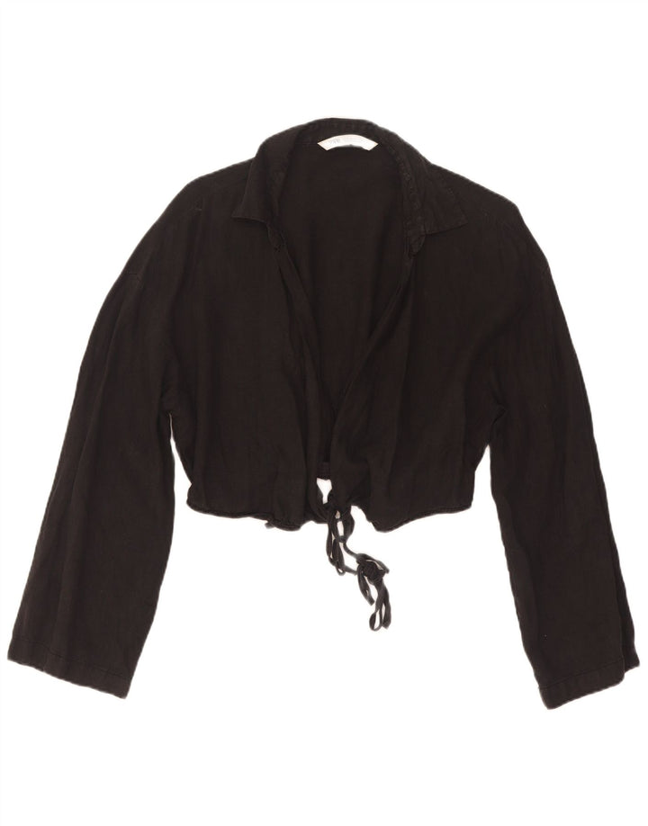 Zara Womens Crop Wrap Shirt Blouse UK 12 Moyen Noir