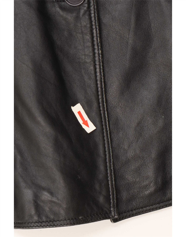 vintage Femme 3 Boutons Veste Blazer En Cuir IT 42 Moyen Noir