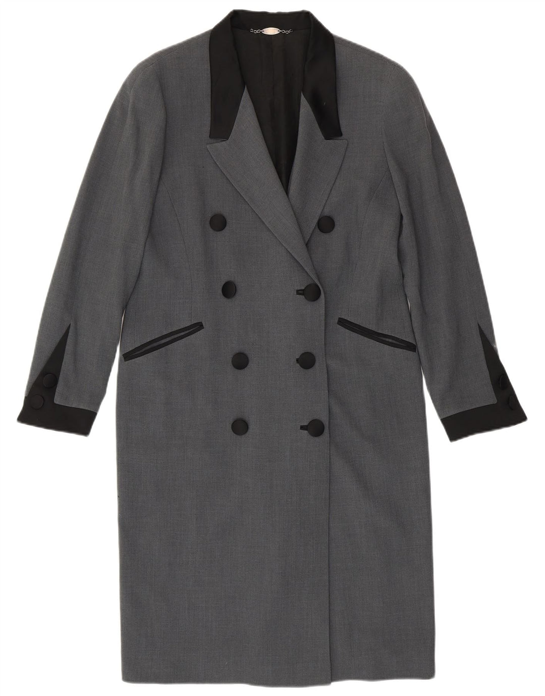 vintage Femme Double Breasted Coat IT 46 Grande Laine Grise