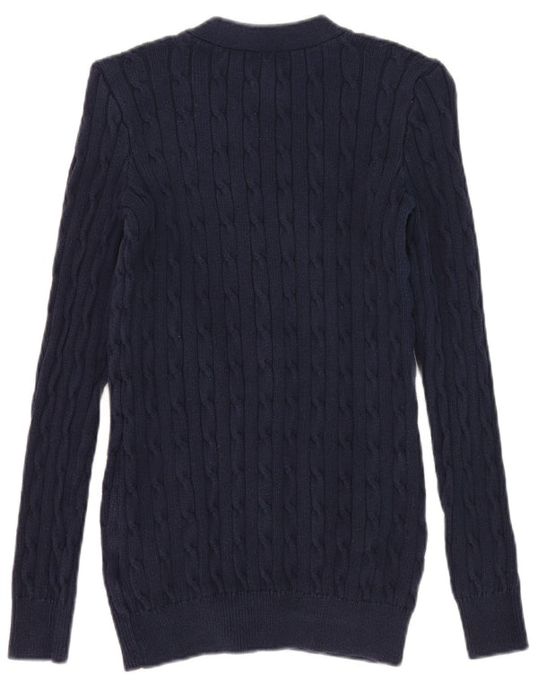 Polo Ralph Lauren Pull cardigan pour femme UK 10 Petit coton bleu marine