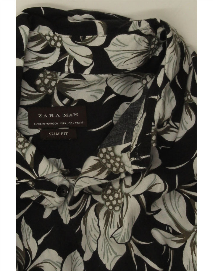 Zara Chemise Slim Fit Homme Noir Floral